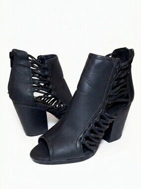 Revamped Sirens Black Faux Leather Bootie Strappy Heel Ankle Shoe Womens Size 6